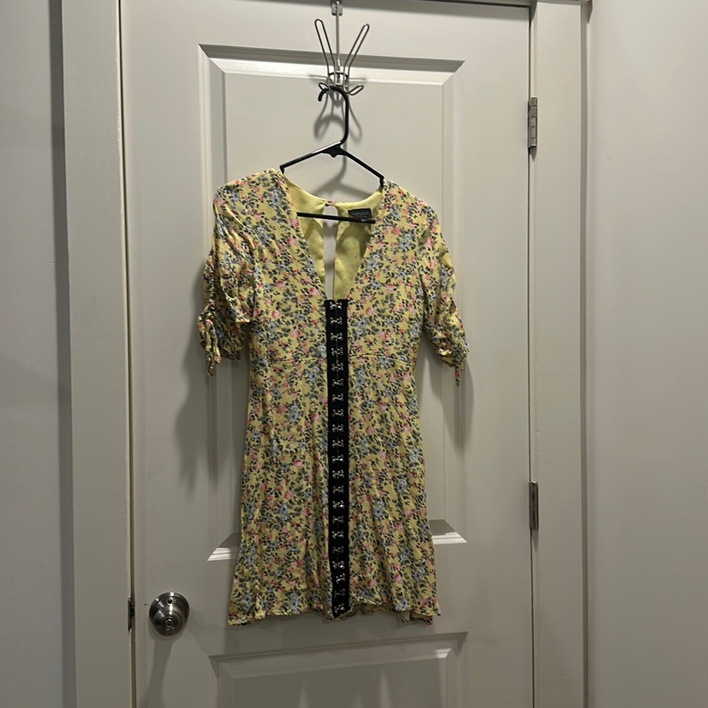 Topshop Yellow and black lightly worn floral midi dress